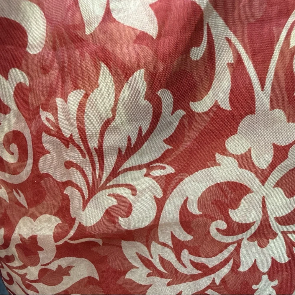 Waverly Damask Sheer Curtain Panel Red Floral Cottagecore Farmhouse French
